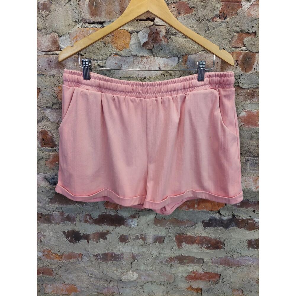 Womens Lounge Shorts Size 2XL Pink Pull On Elastic Waist Pockets Casual